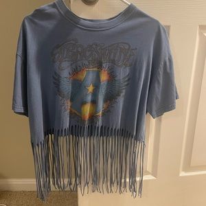 Aerosmith Graphic T-Shirt, Cropped w/ Fringe